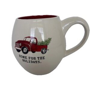 Rae Dunn Artisan Collection Mug 'Home for the Holidays' Red Truck Christmas Tree